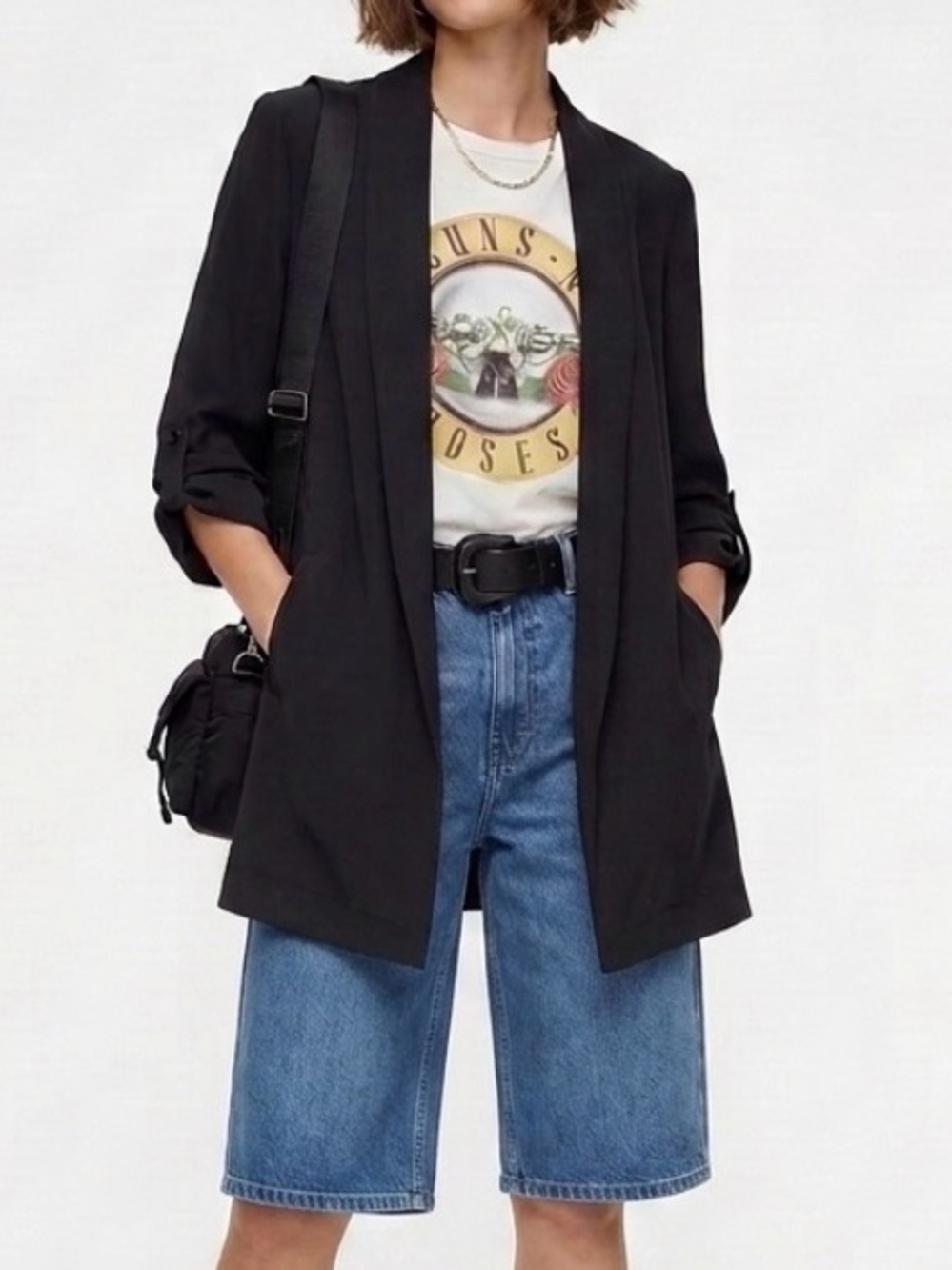Aritzia Babaton Power Hip Black Blazer Tab Roll up Sleeve